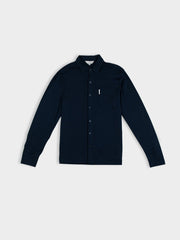 Ben Sherman Double Knit Interlock Long Sleeve Shirt in Navy - front view, classic collar and button-through front