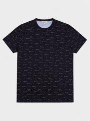 Ben Sherman All Over Print T-Shirt in Black - front view with all-over branded logo print