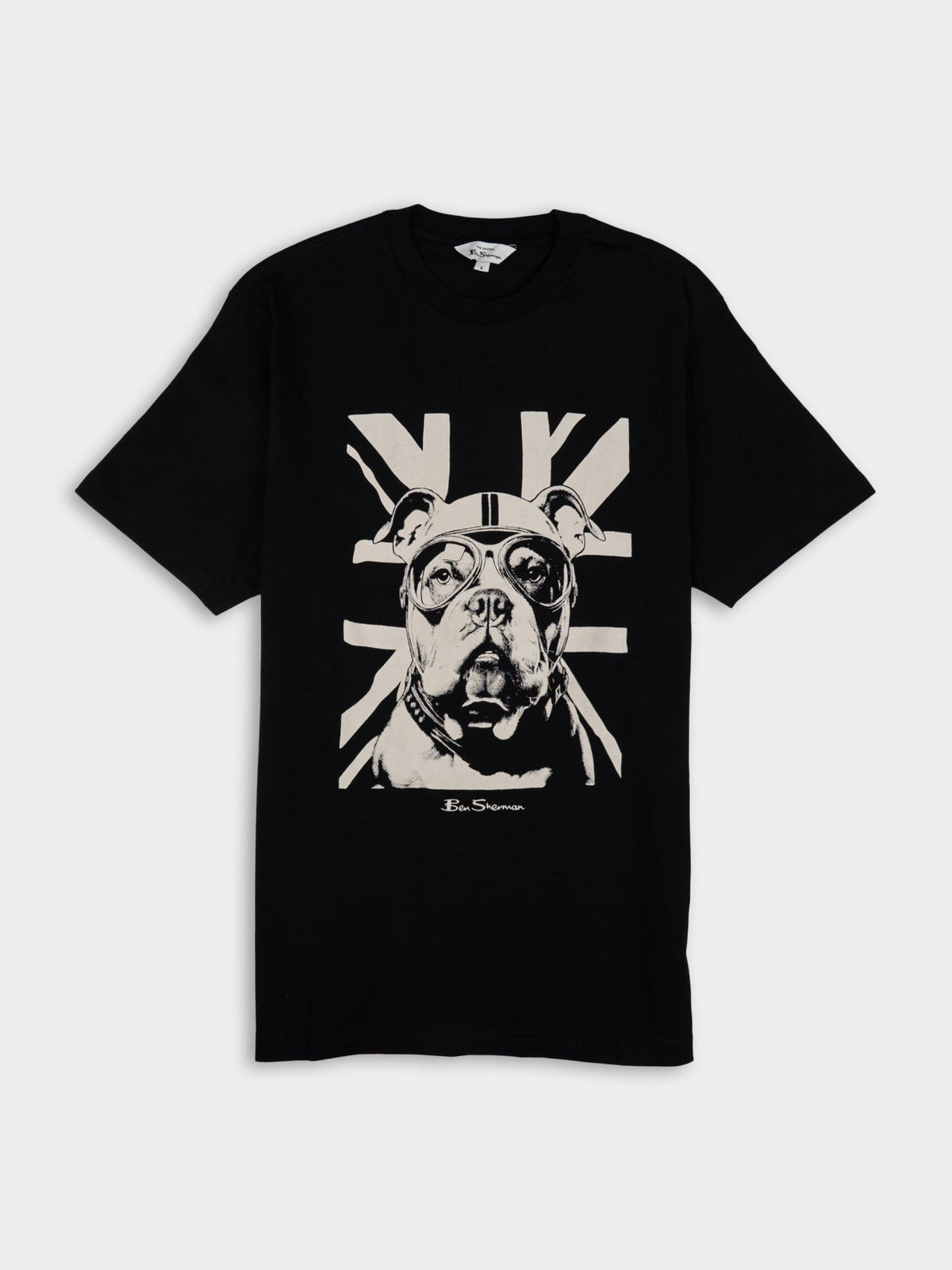 Ben Sherman Bulldog Tee Shirt in Black - men's crew-neck graphic T-shirt with dressed British bulldog print