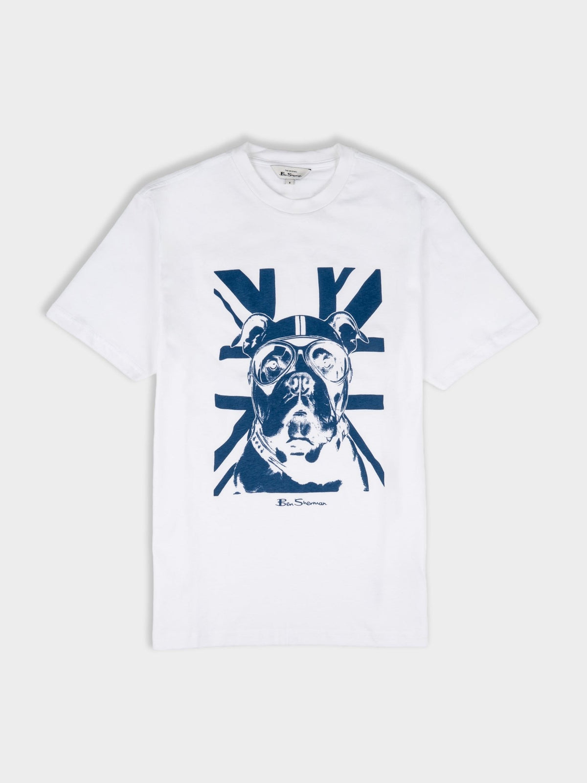 Ben Sherman Bulldog Tee Shirt in White - men's crew-neck graphic T-shirt with dressed British bulldog print