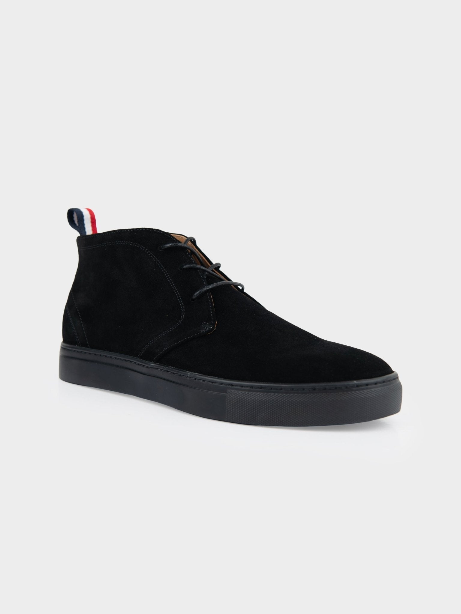 Ben Sherman Sugarman suede chukka boot in black, front three-quarter angle view