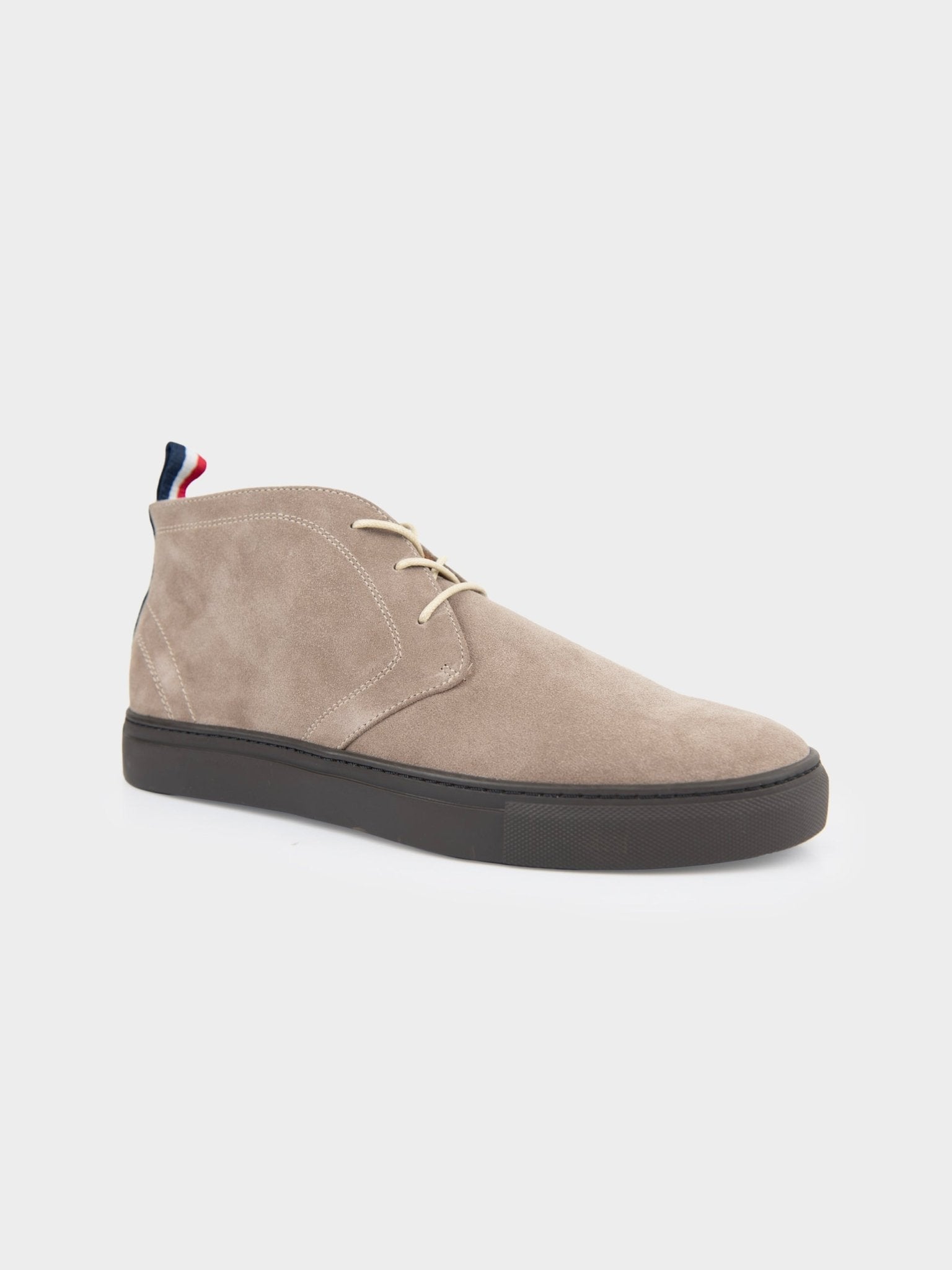 Ben Sherman Sugarman suede chukka boot in taupe, front three-quarter angle view
