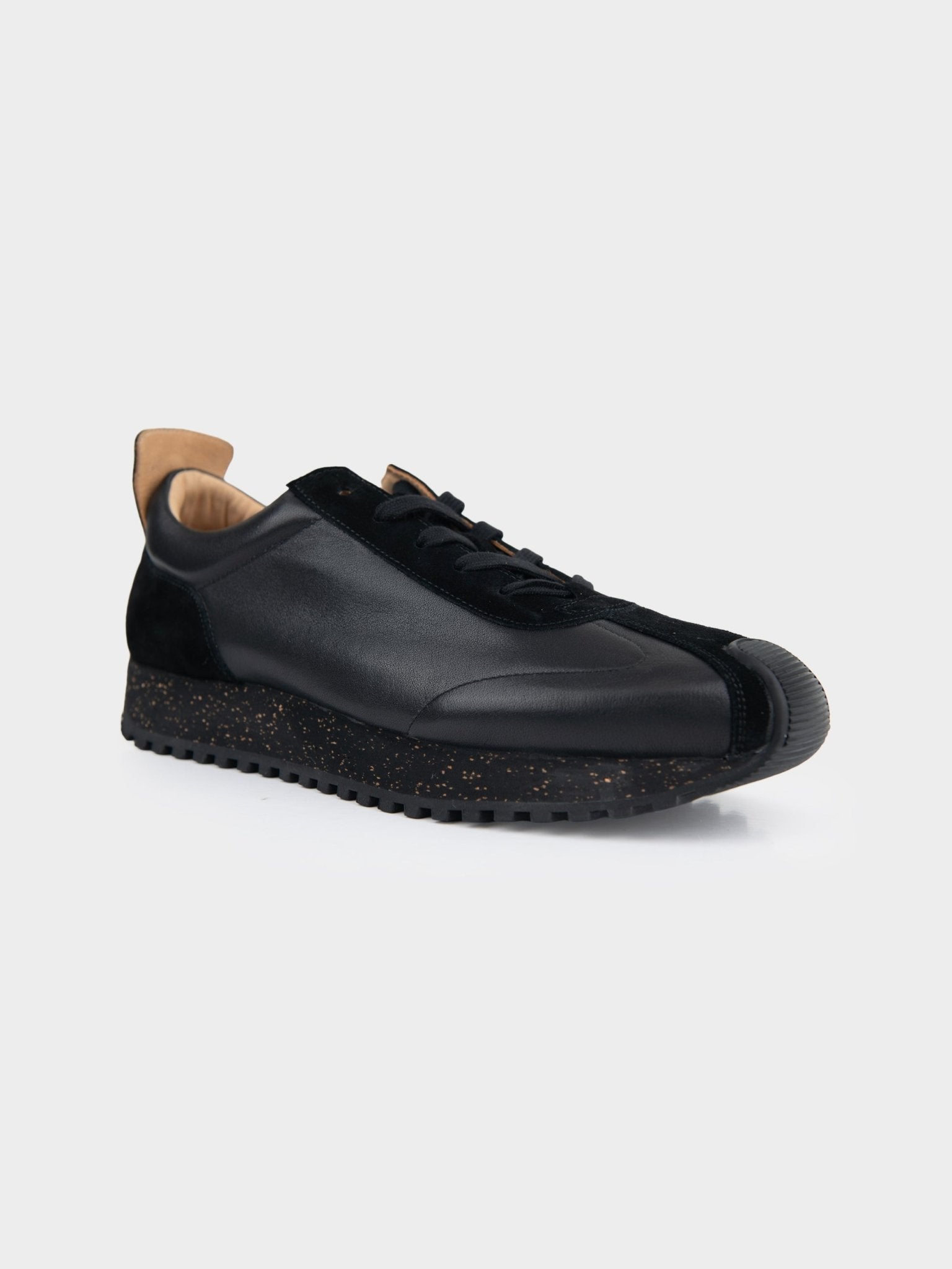 Ben Sherman Henry leather suede lace-up sneaker in black, front three-quarter angle view