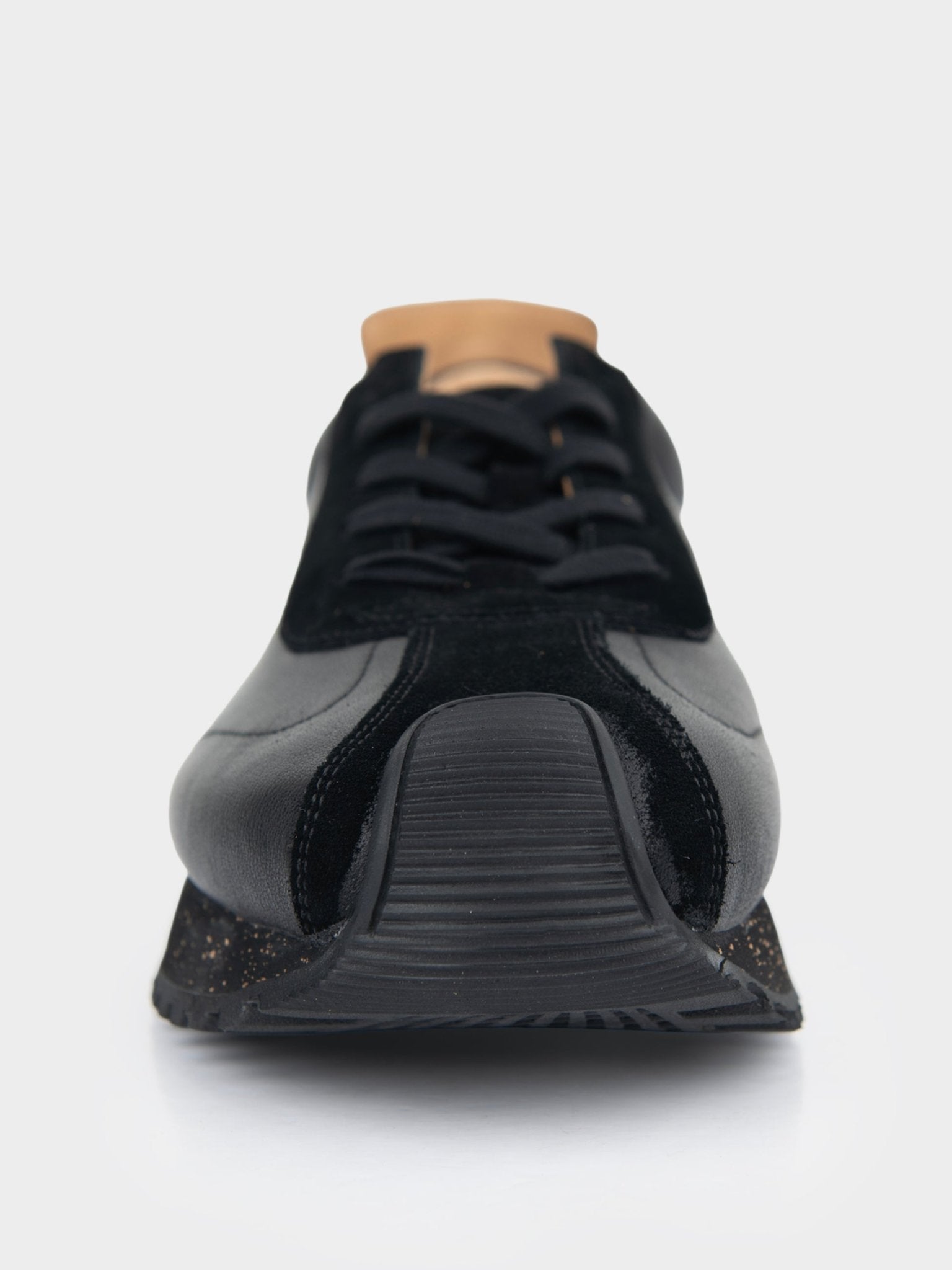 Ben Sherman Henry leather suede lace-up sneaker in black, front view showing laces