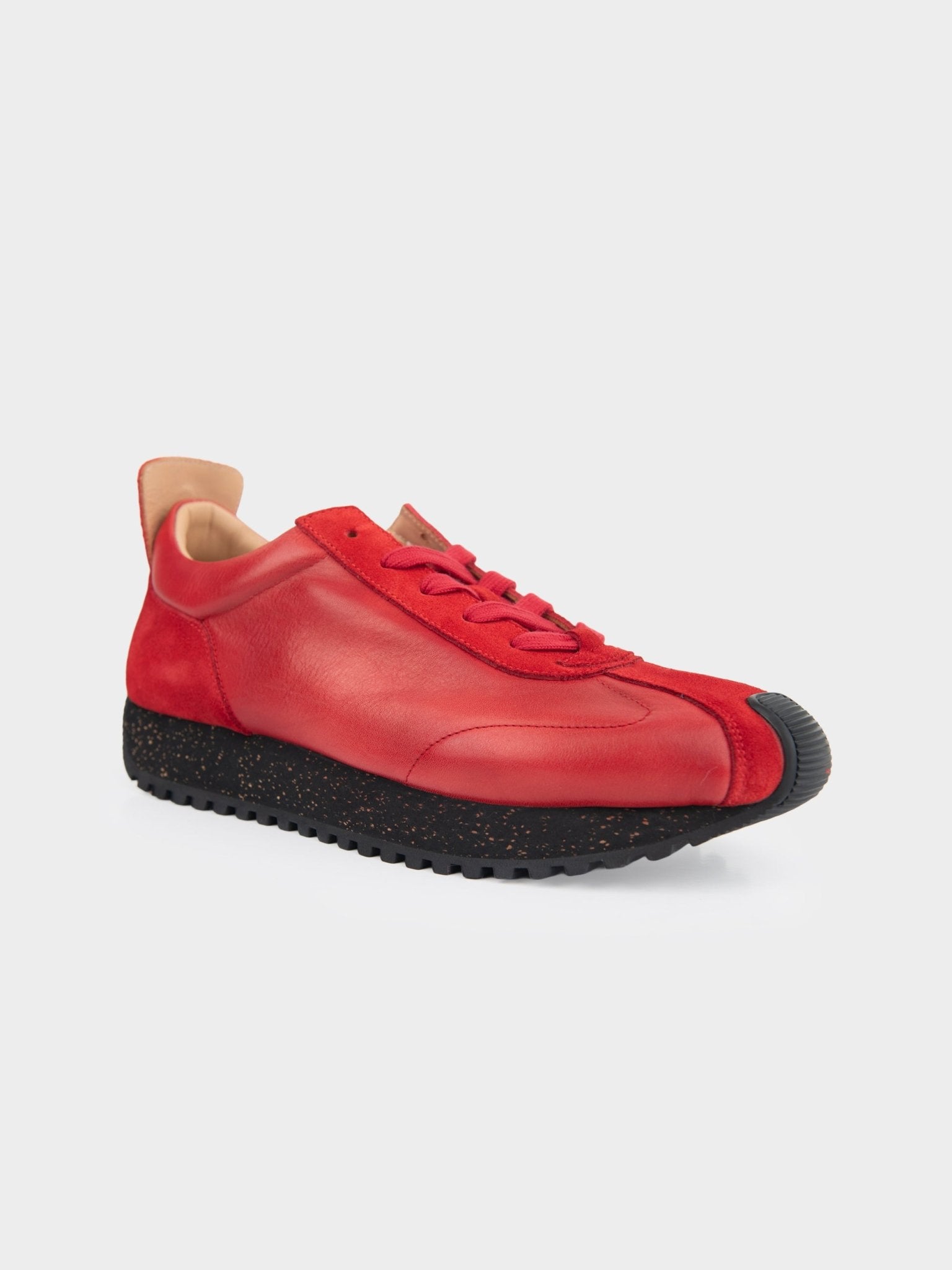 Ben Sherman Henry leather suede lace-up sneaker in red, front three-quarter angle view