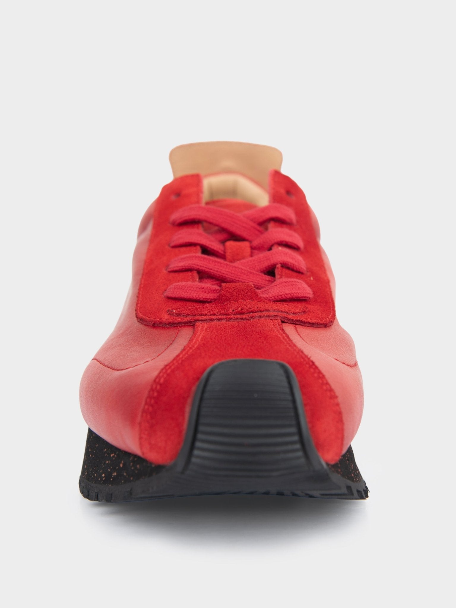 Ben Sherman Henry leather suede lace-up sneaker in red, front view showing laces