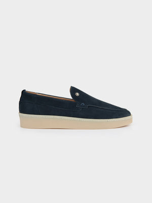 Ben Sherman William leather slip-on loafer in navy suede – side profile