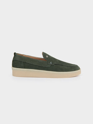 Ben Sherman William leather slip-on loafer in olive suede – side profile