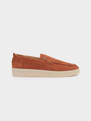 Ben Sherman William Leather Slip On in Rust, side profile showing the slip-on loafer silhouette and contrast cup sole