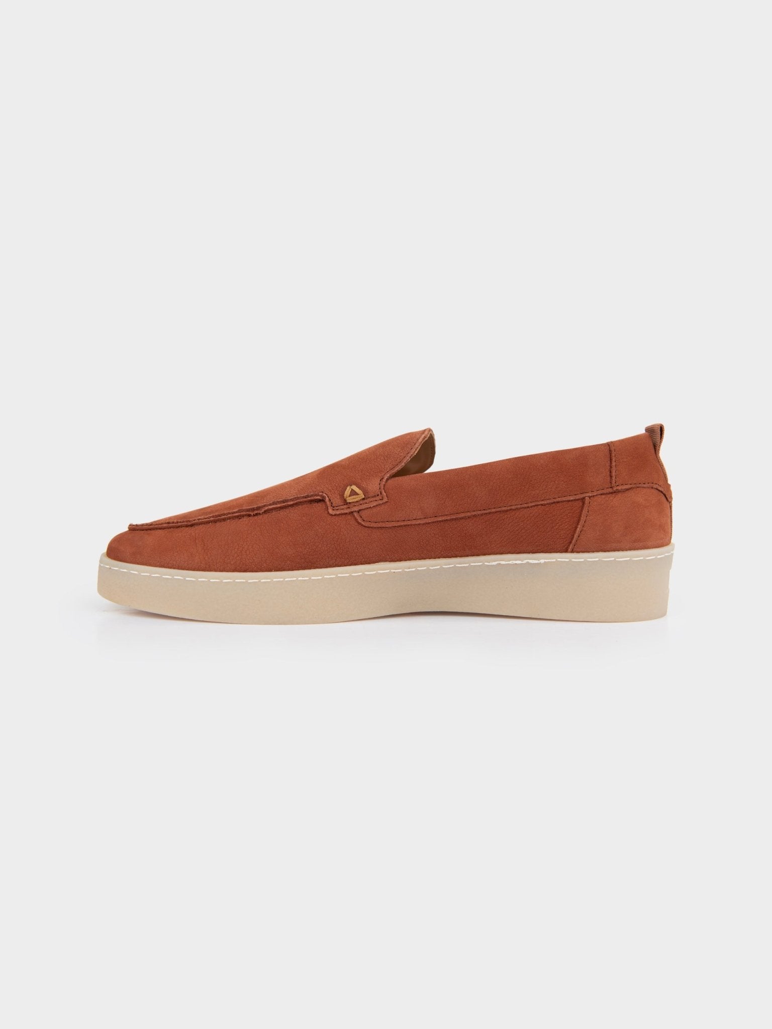 Ben Sherman William Leather Slip On in Rust, inner side profile view showing the soft suede texture and low-profile design
