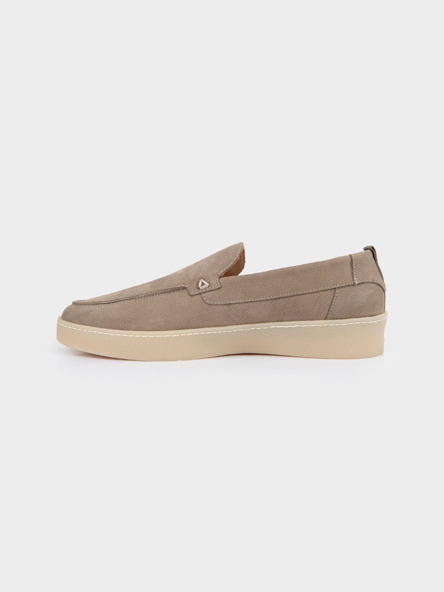 Ben Sherman William Leather Slip On in Taupe, inner side profile view showing the soft suede texture and low-profile design