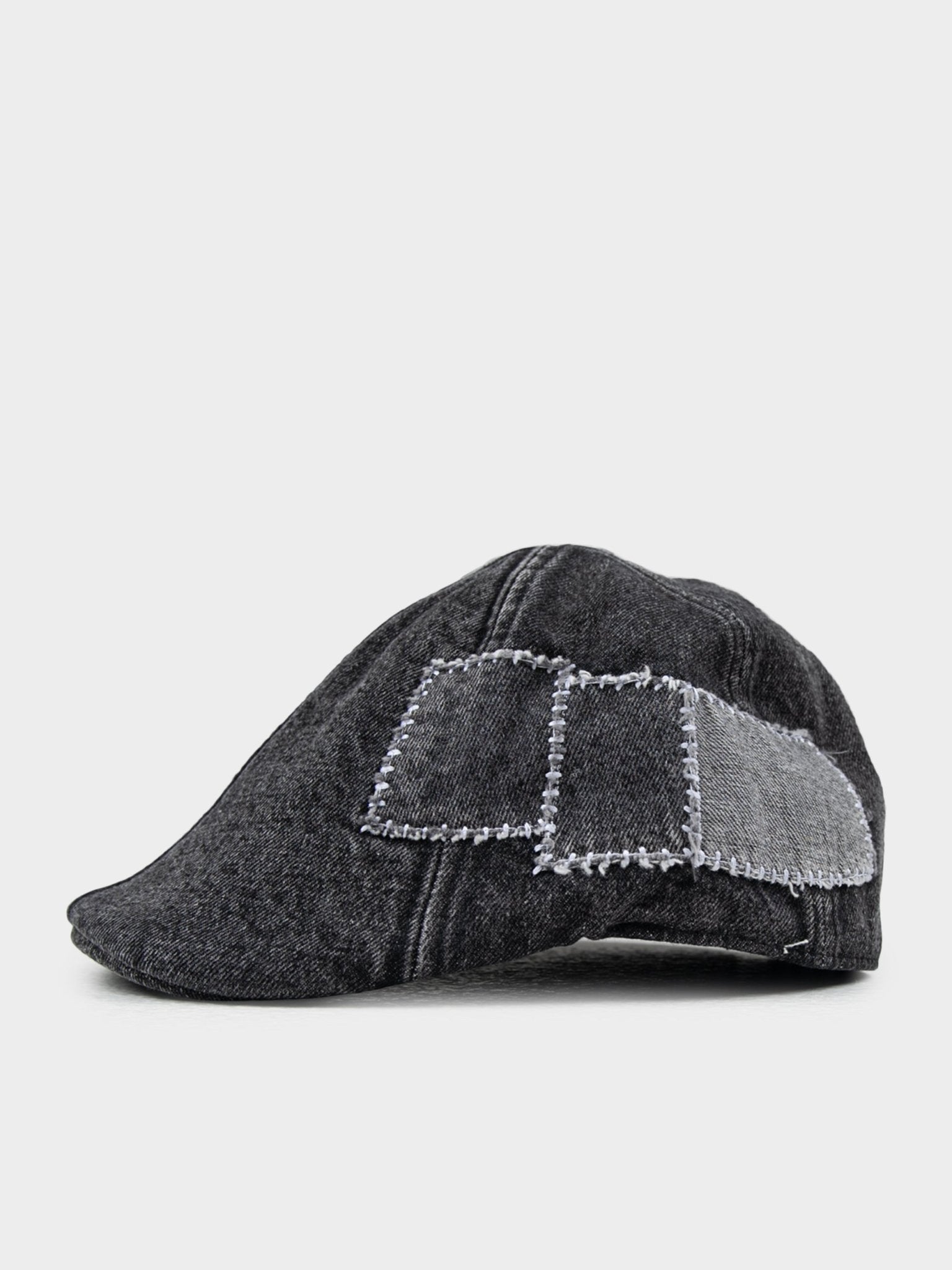 Side view of Ben Sherman Denim Dixie Cap in Charcoal showing textured denim patchwork detail