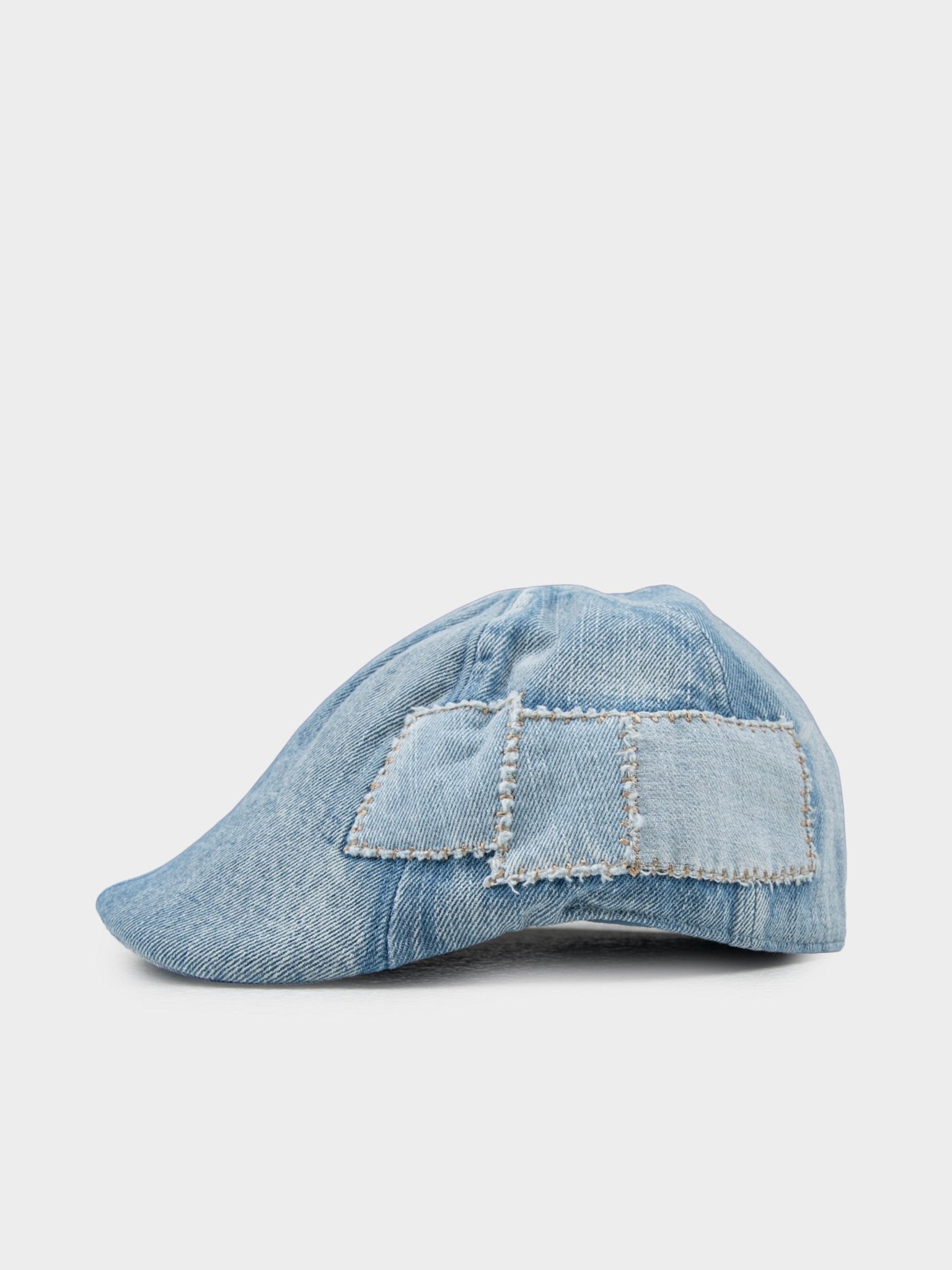 Side view of Ben Sherman Denim Dixie Cap in Light Blue showing textured denim patchwork detail