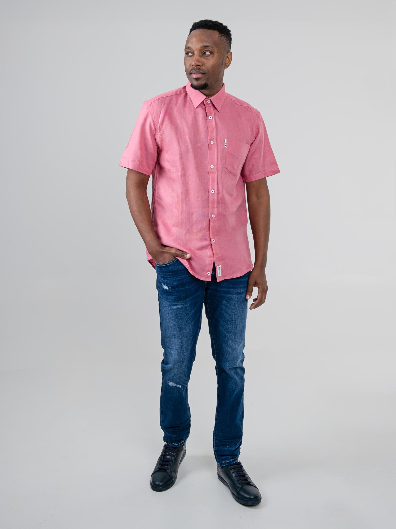 Men's Salmon Linen Short Sleeve Shirt | Ben Sherman South Africa