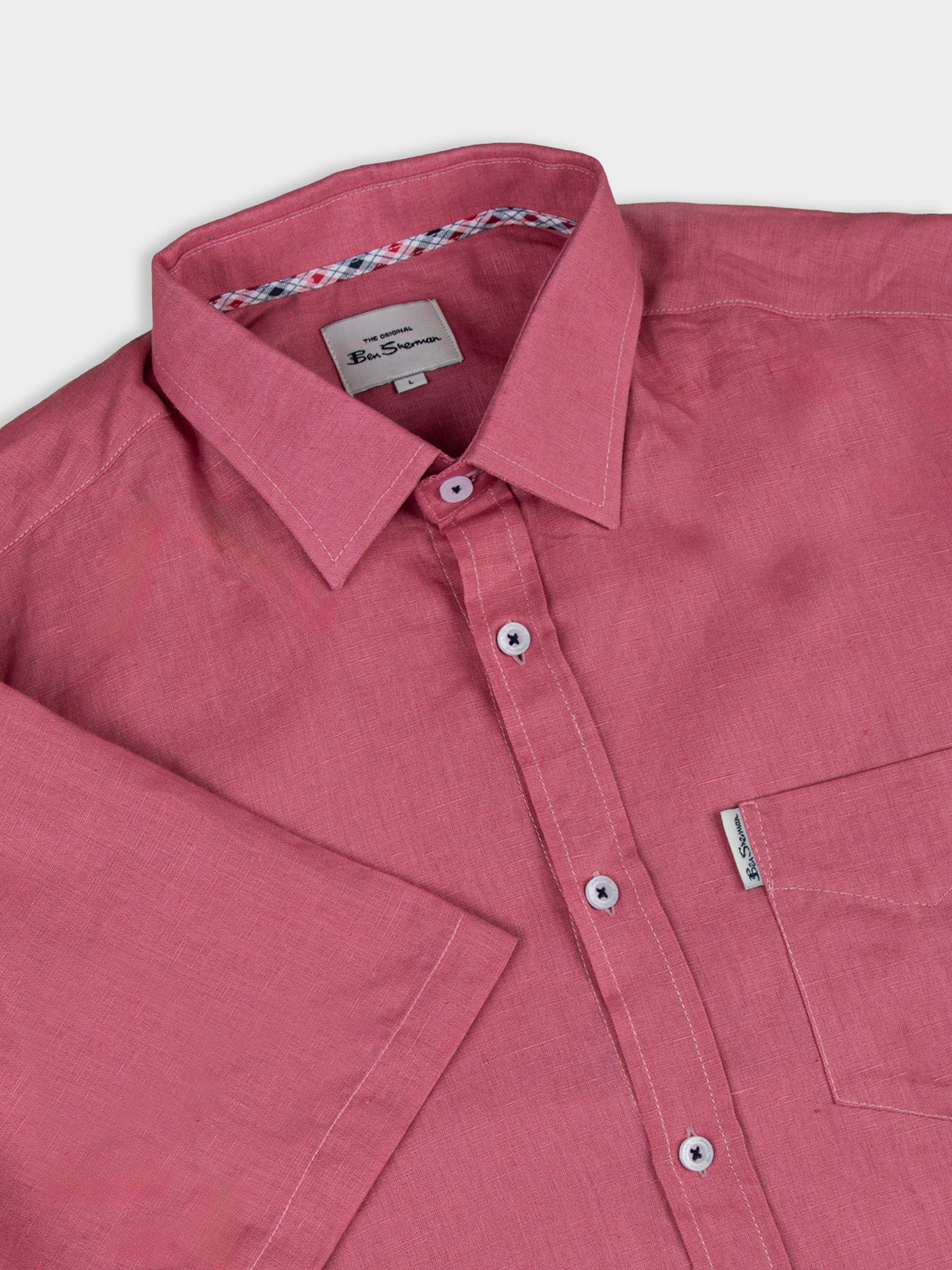 Men's Salmon Linen Short Sleeve Shirt | Ben Sherman South Africa