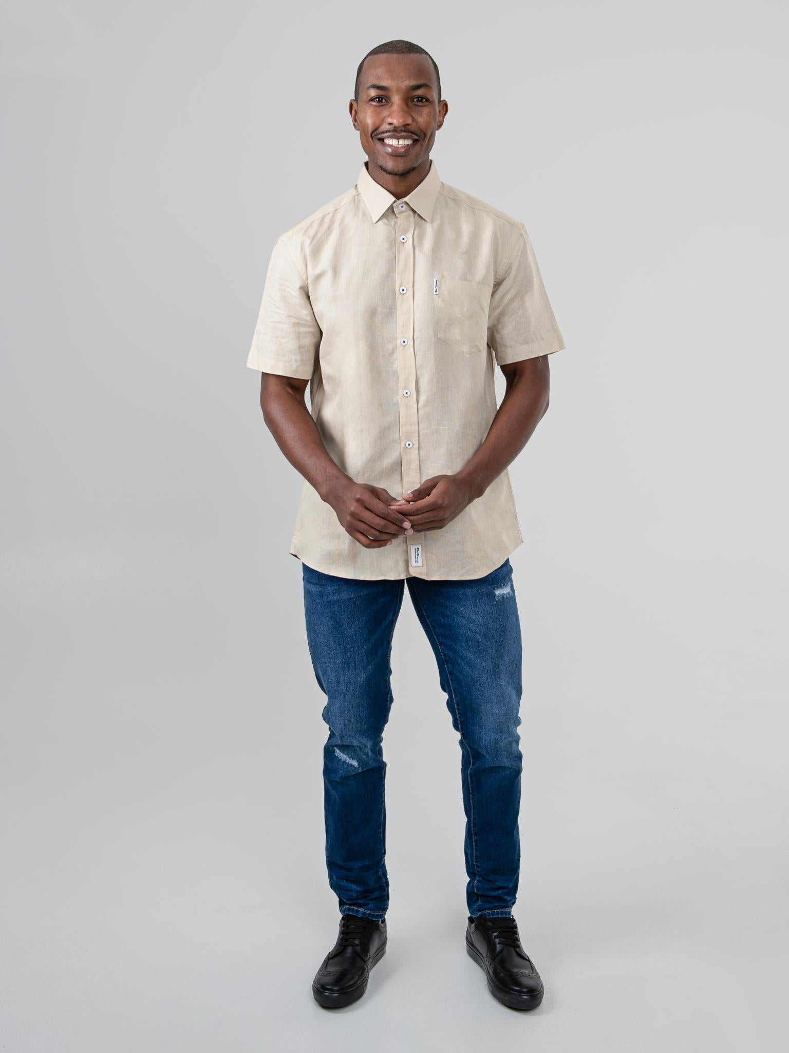 Men's Sand Linen Short Sleeve Shirt | Ben Sherman South Africa