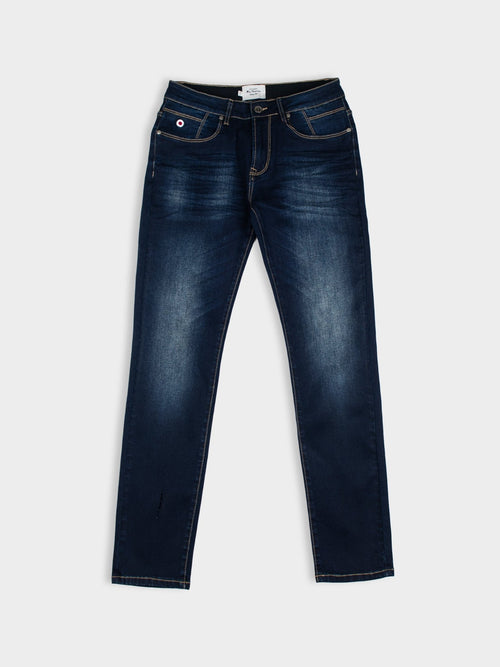 Ben Sherman slim fit enzyme dirty wash denim jeans in dark blue – front view