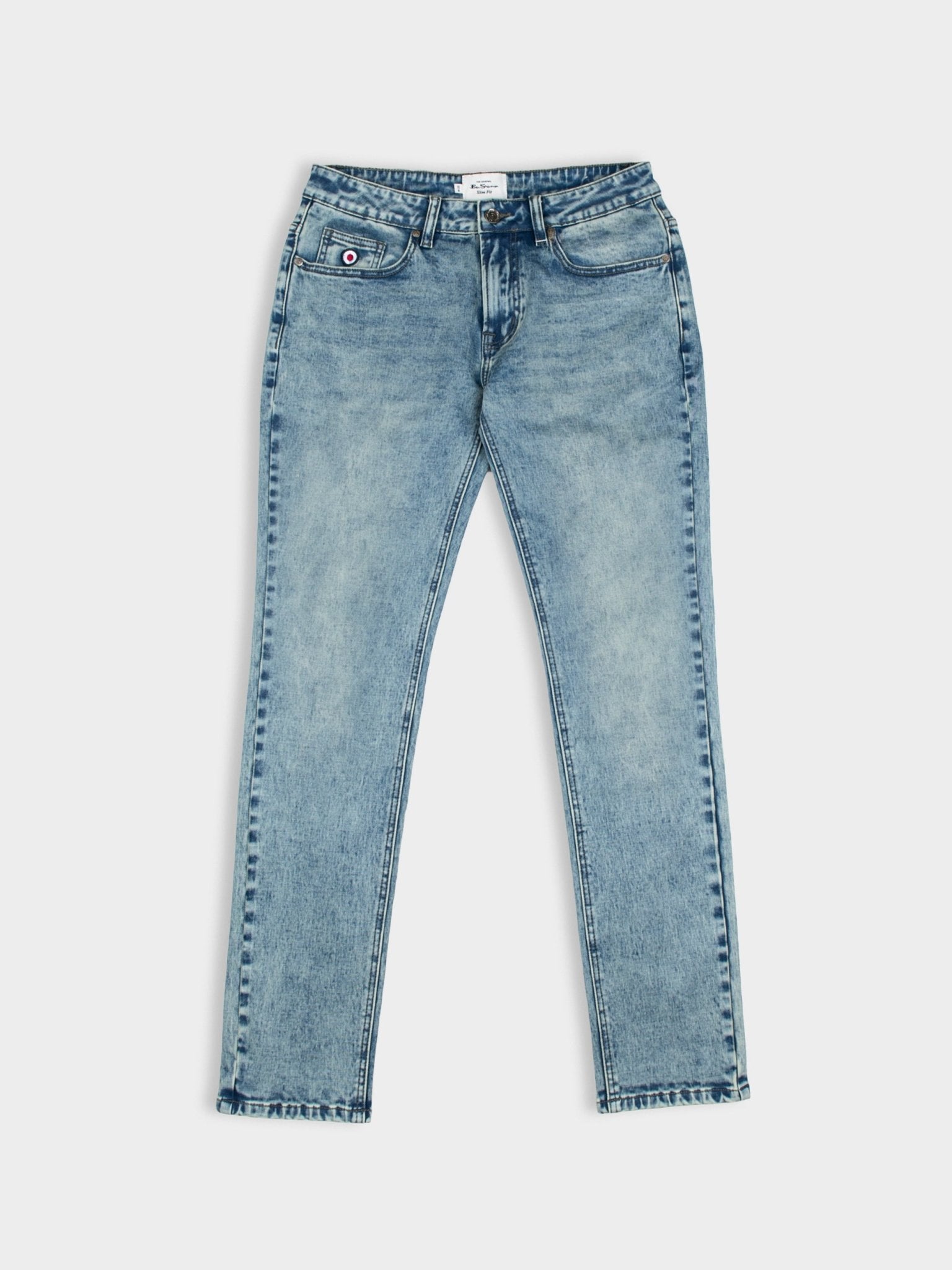 SLIM FIT SAND WASH DENIM - Mid Blue