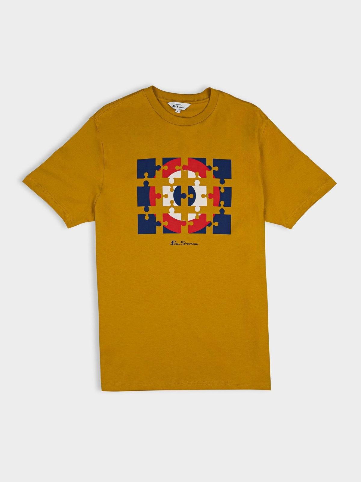 Ben Sherman Puzzle Target Tee Shirt in Dijon - men's crew-neck graphic T-shirt with puzzle-style target logo print
