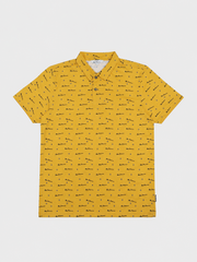 Ben Sherman Target All Over Print Polo in Dijon - Front View