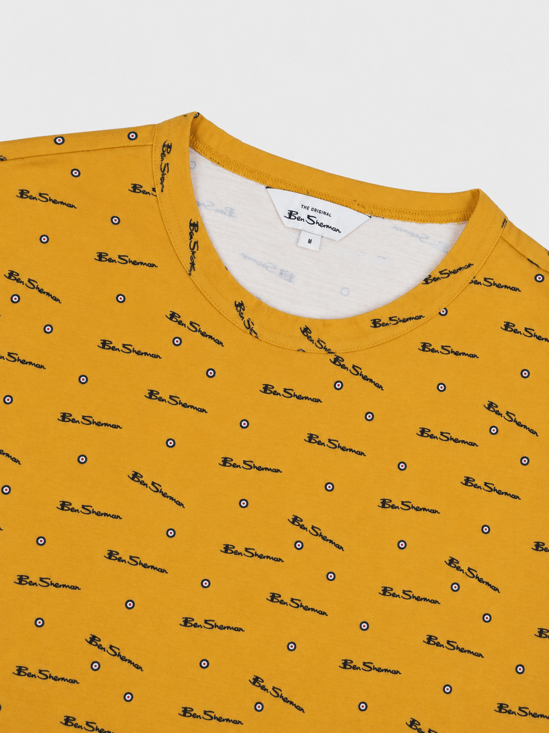 Ben Sherman All Over Print T-Shirt in Dijon - Detail View of Print and Collar