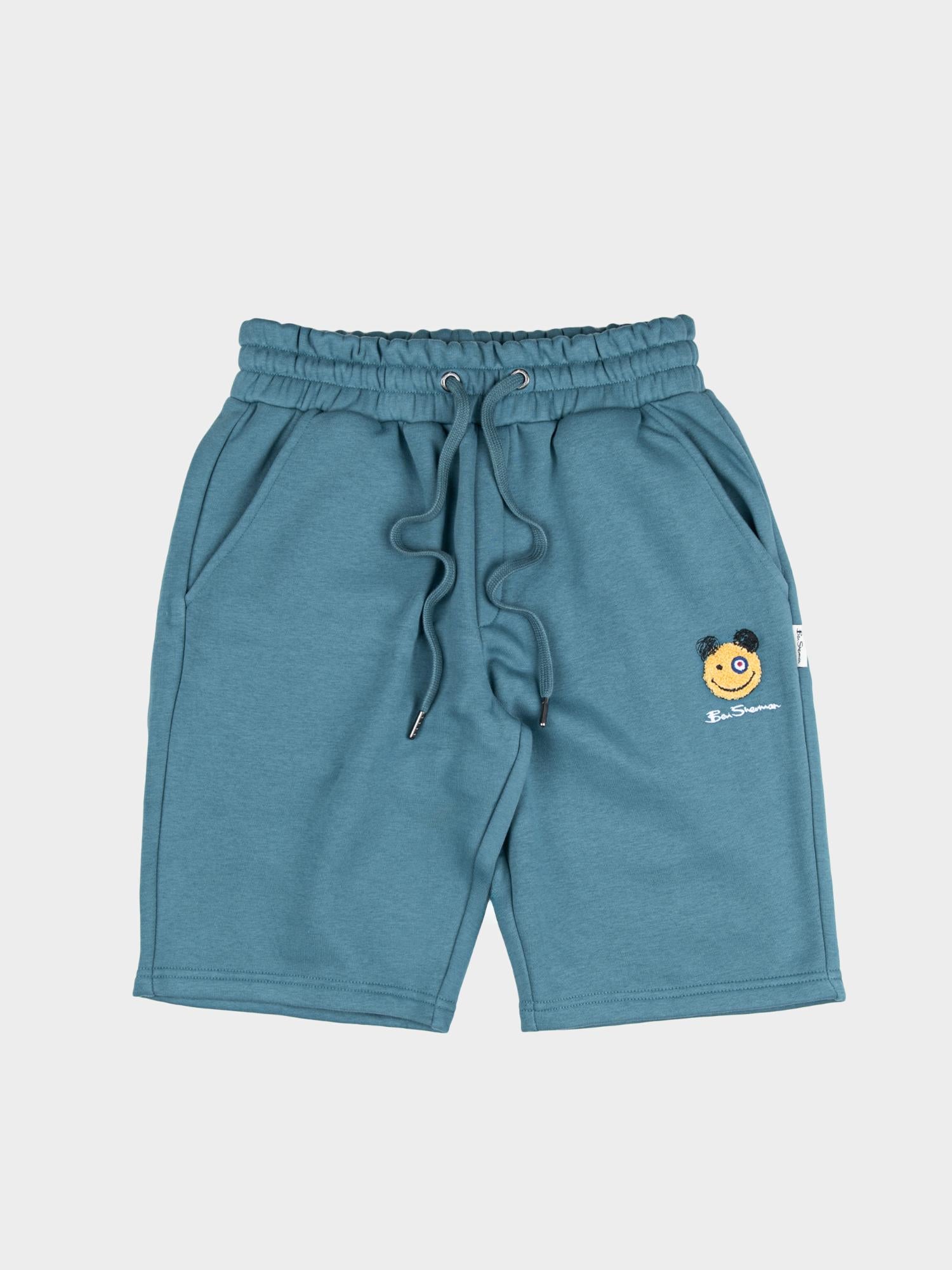 Happy Bear Fleece Jog Shorts - Blue