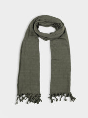 Ben Sherman olive green knit scarf with tasselled fringe ends