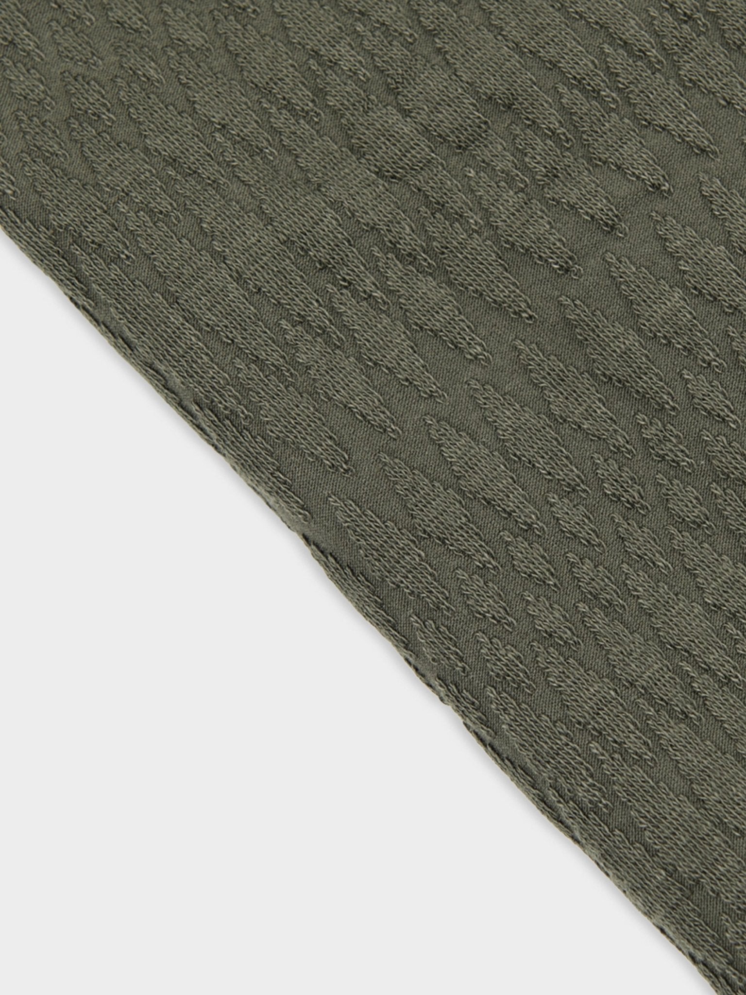 Close-up of Ben Sherman olive green scarf textured knit fabric
