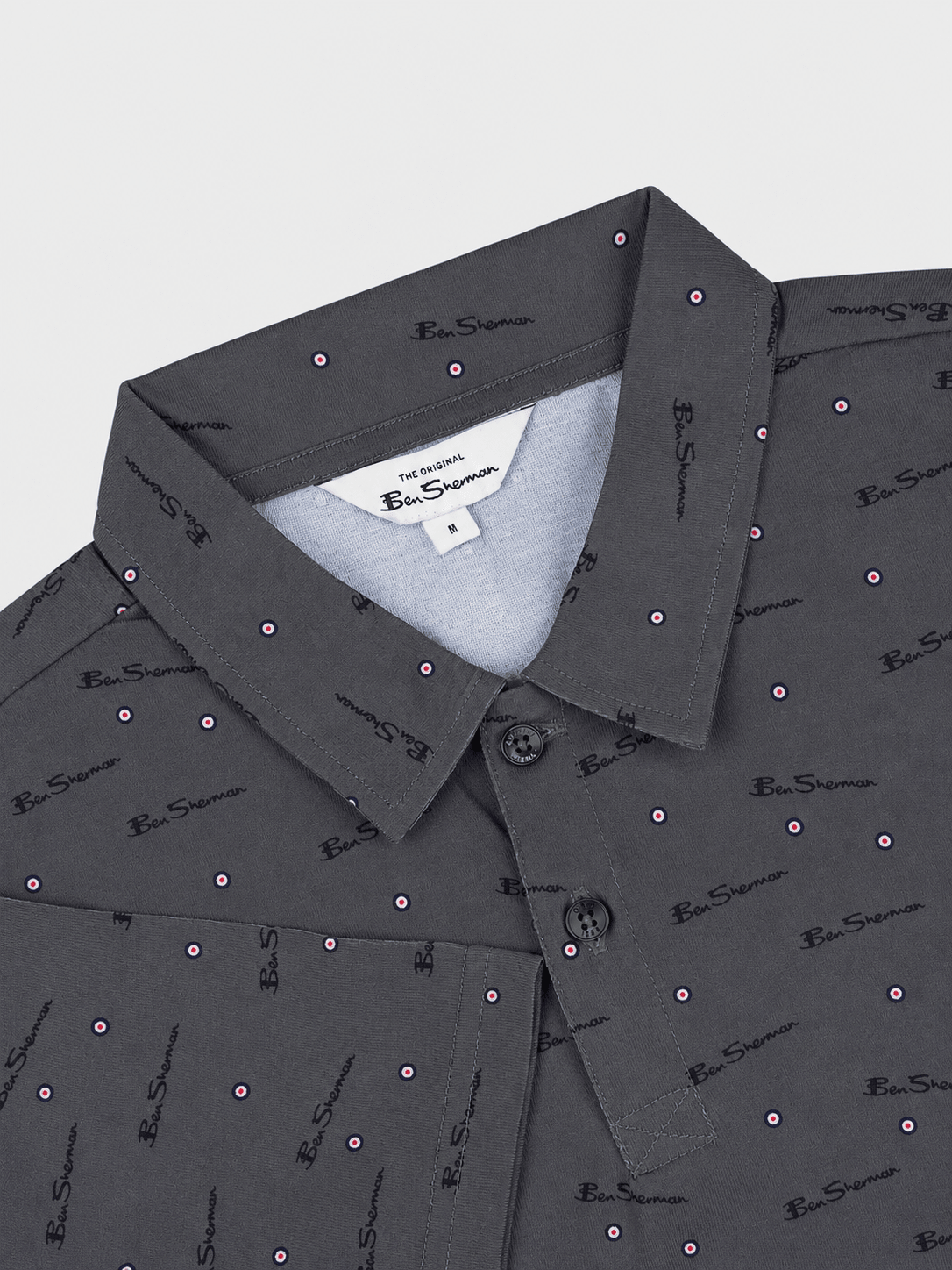 Ben Sherman Target All Over Print Polo in Olive - Collar Detail View