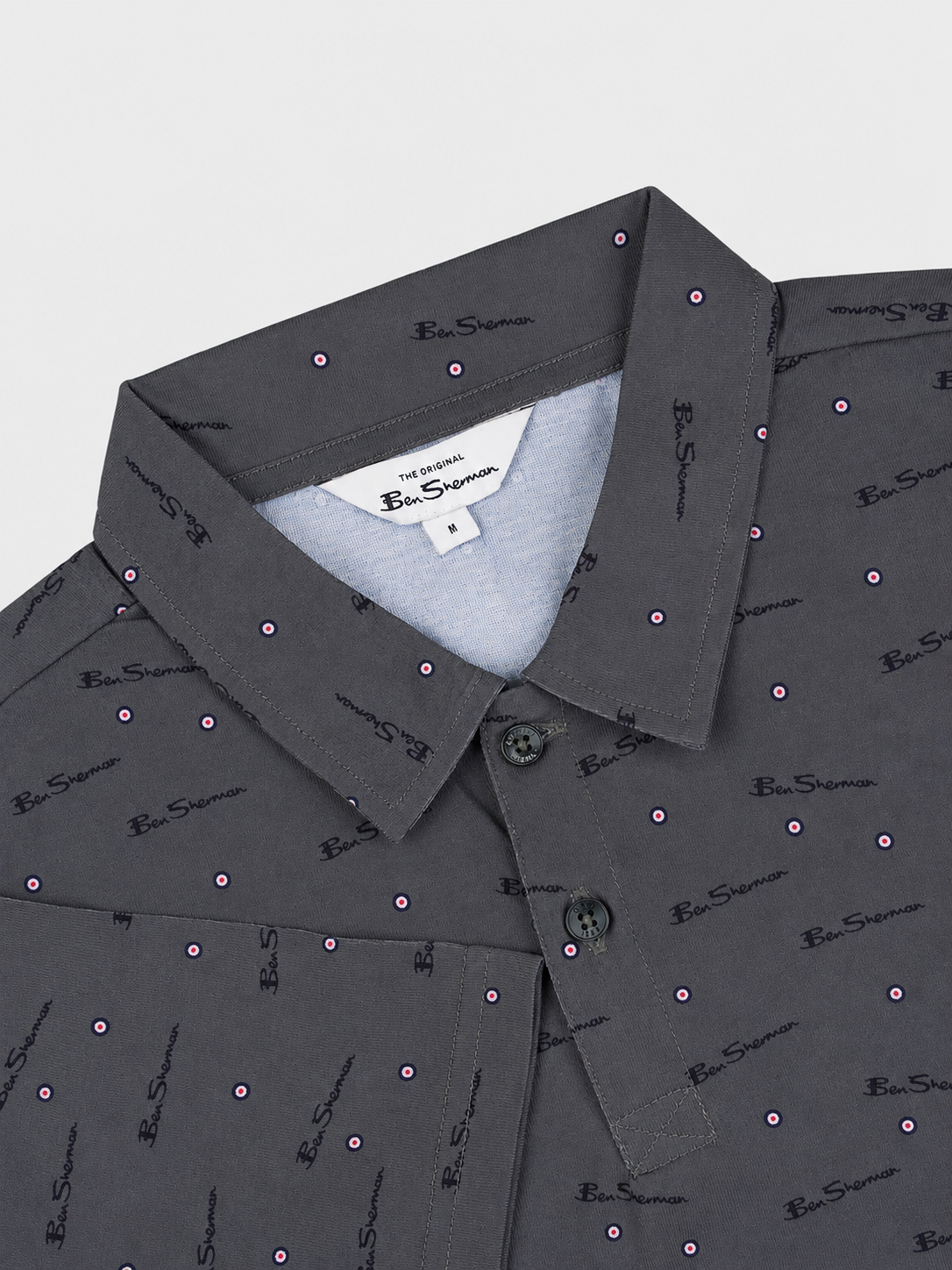 Ben Sherman Target All Over Print Polo in Olive - Collar Detail View