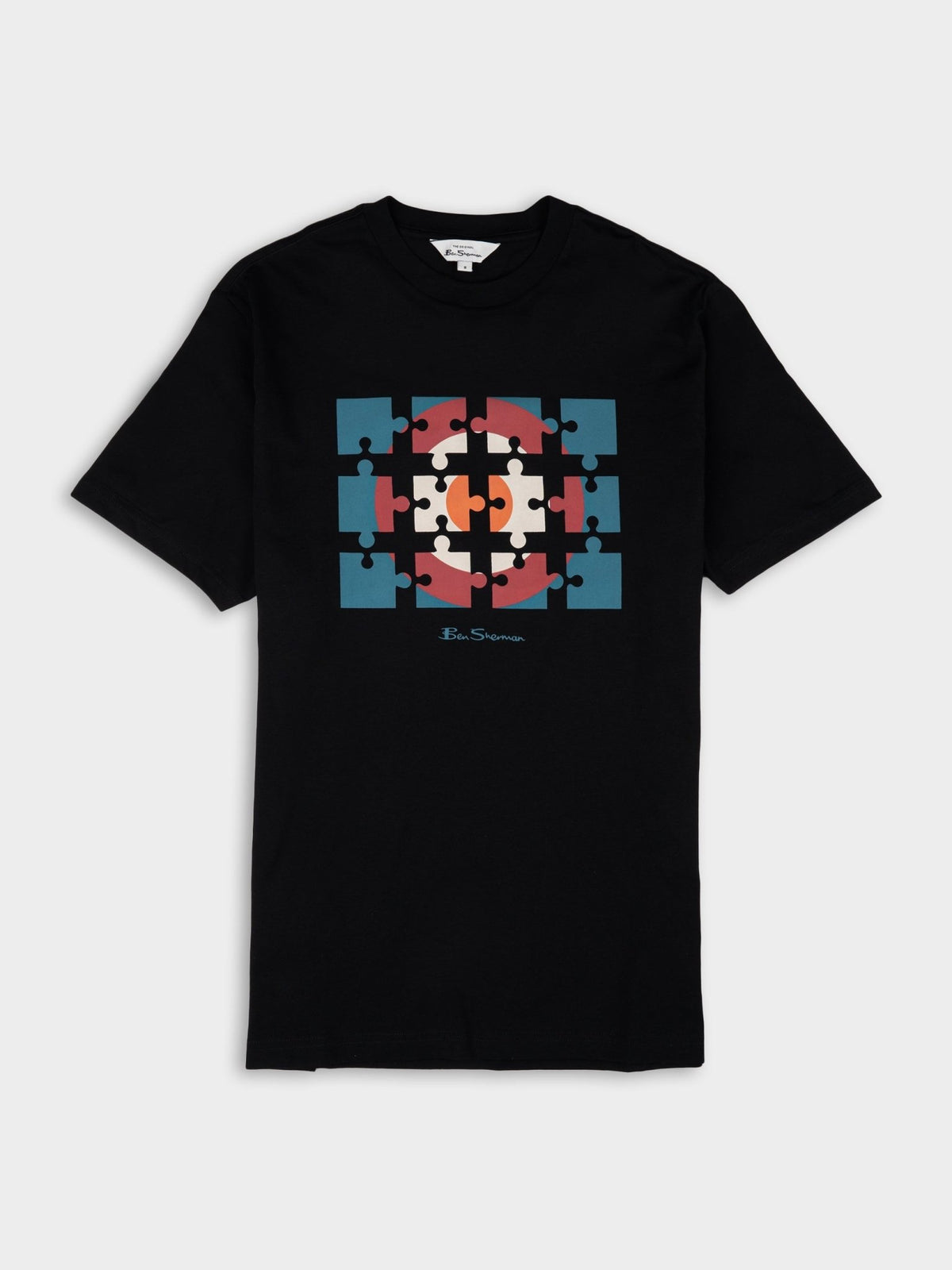 Ben Sherman Puzzle Target Tee Shirt in Black - men's crew-neck graphic T-shirt with puzzle-style target logo print