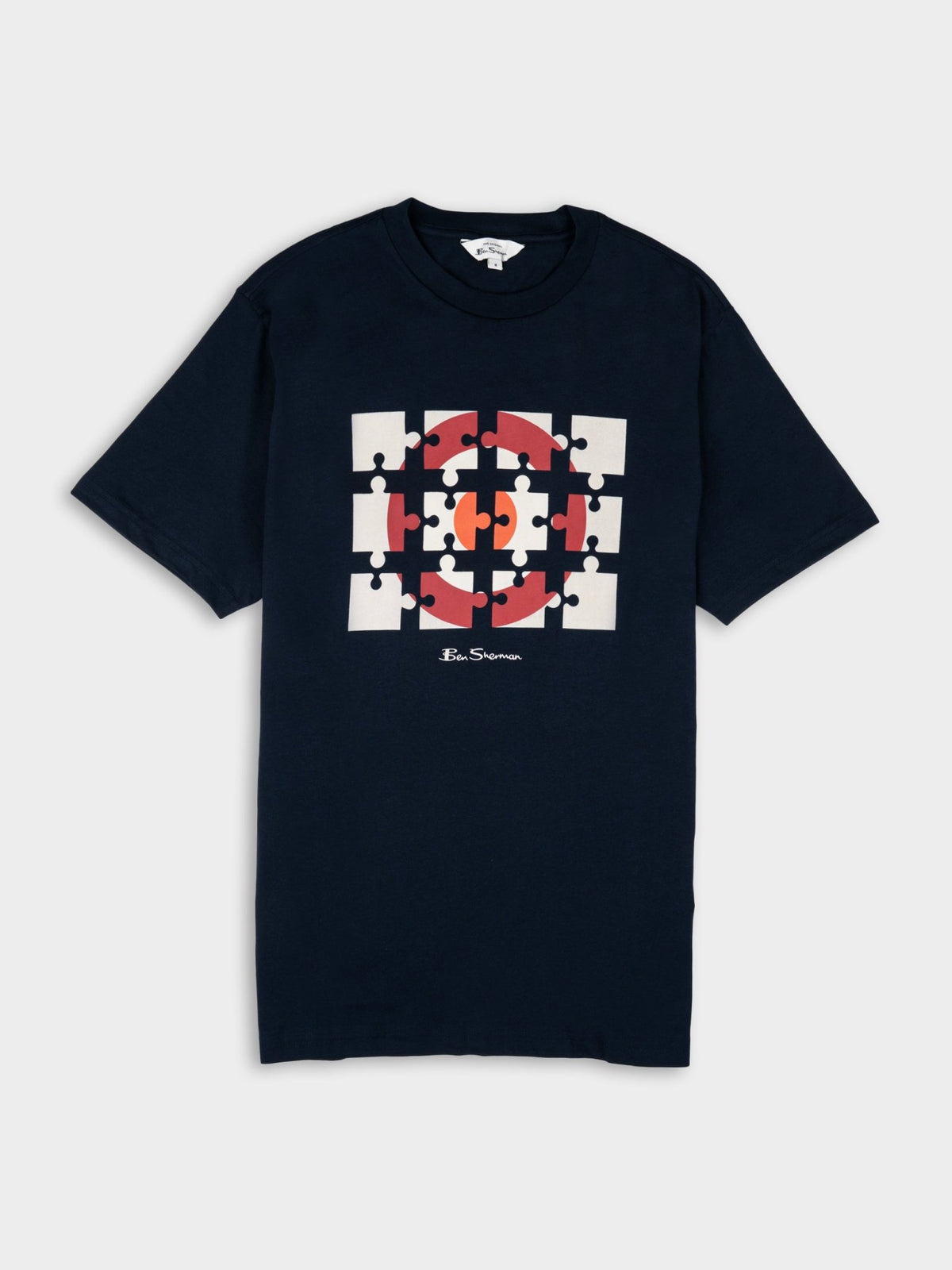Ben Sherman Puzzle Target Tee Shirt in Navy - men's crew-neck graphic T-shirt with puzzle-style target logo print