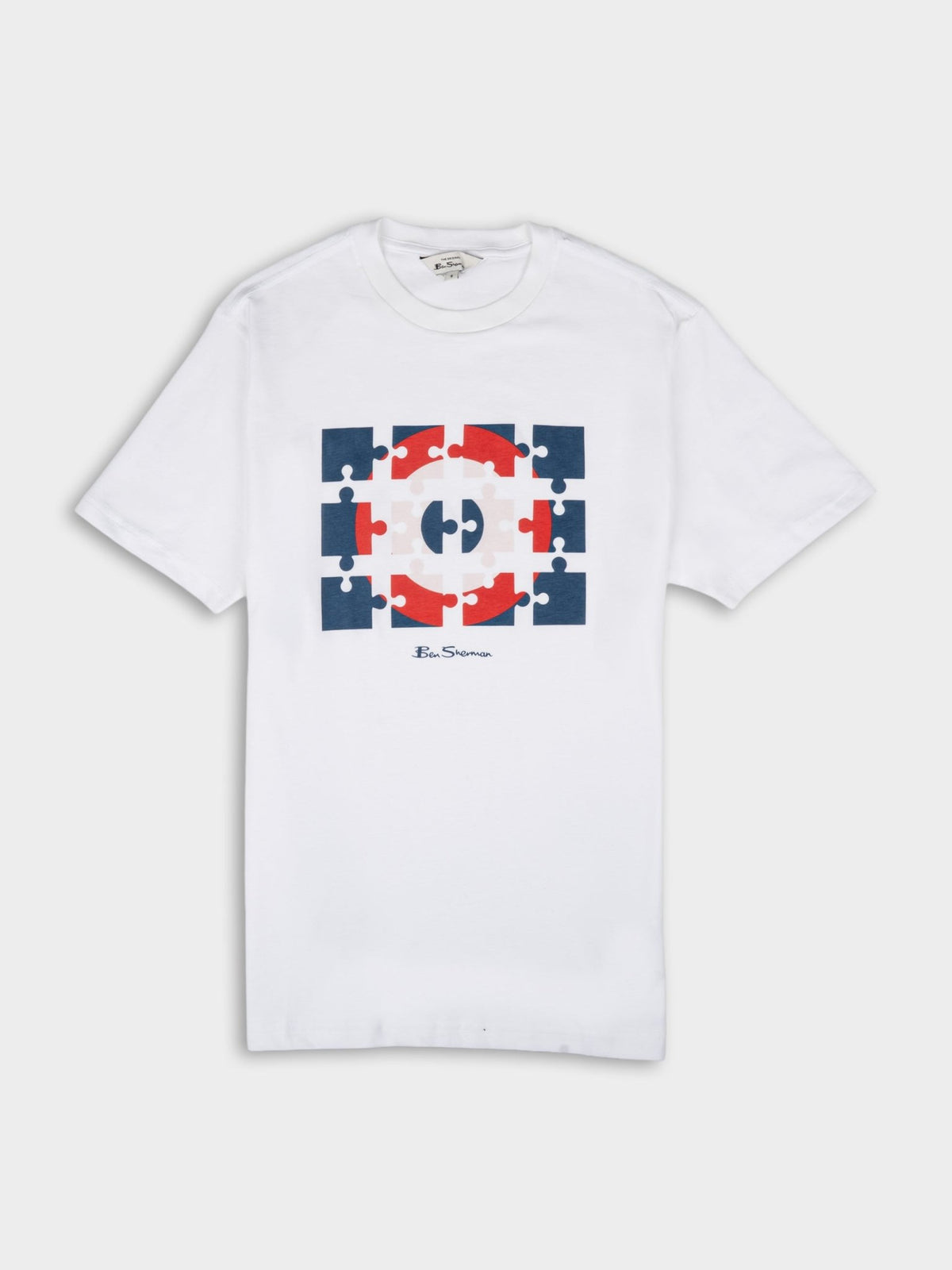 Ben Sherman Puzzle Target Tee Shirt in White - men's crew-neck graphic T-shirt with puzzle-style target logo print