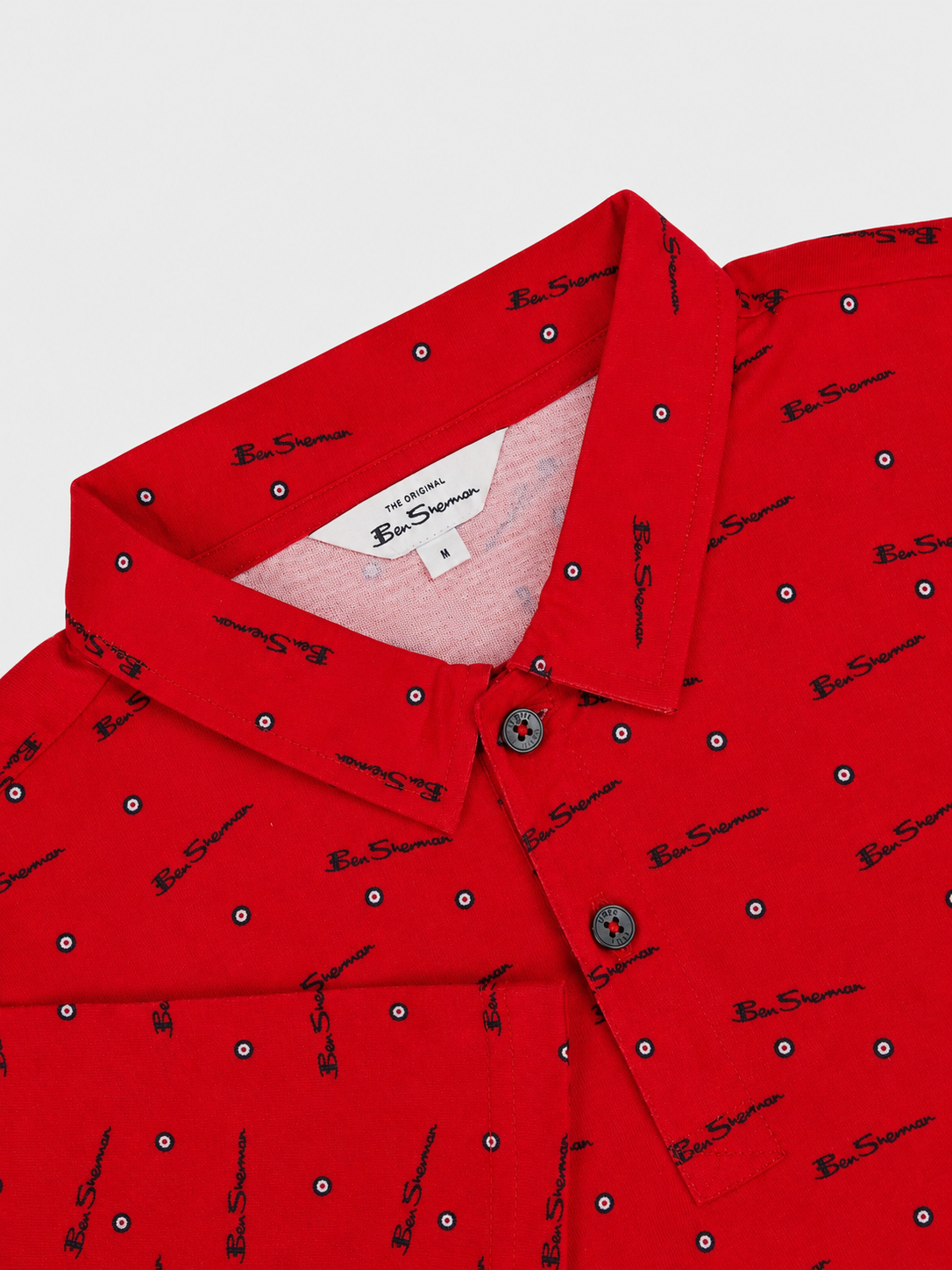 Ben Sherman Target All Over Print Polo in Red - Collar Detail View