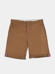 Ben Sherman Signature Chino Shorts in Camel - Men's Cotton Shorts with Button Fly and Striped Turn-Up Cuffs