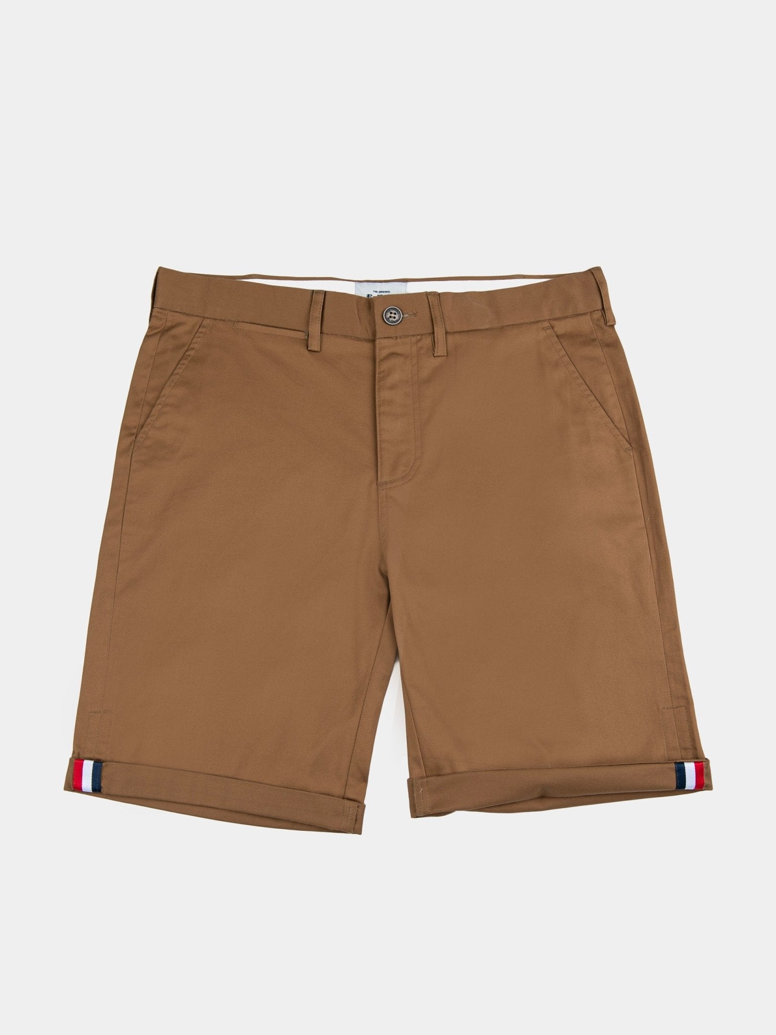 Ben Sherman Signature Chino Shorts in Camel - Men's Cotton Shorts with Button Fly and Striped Turn-Up Cuffs