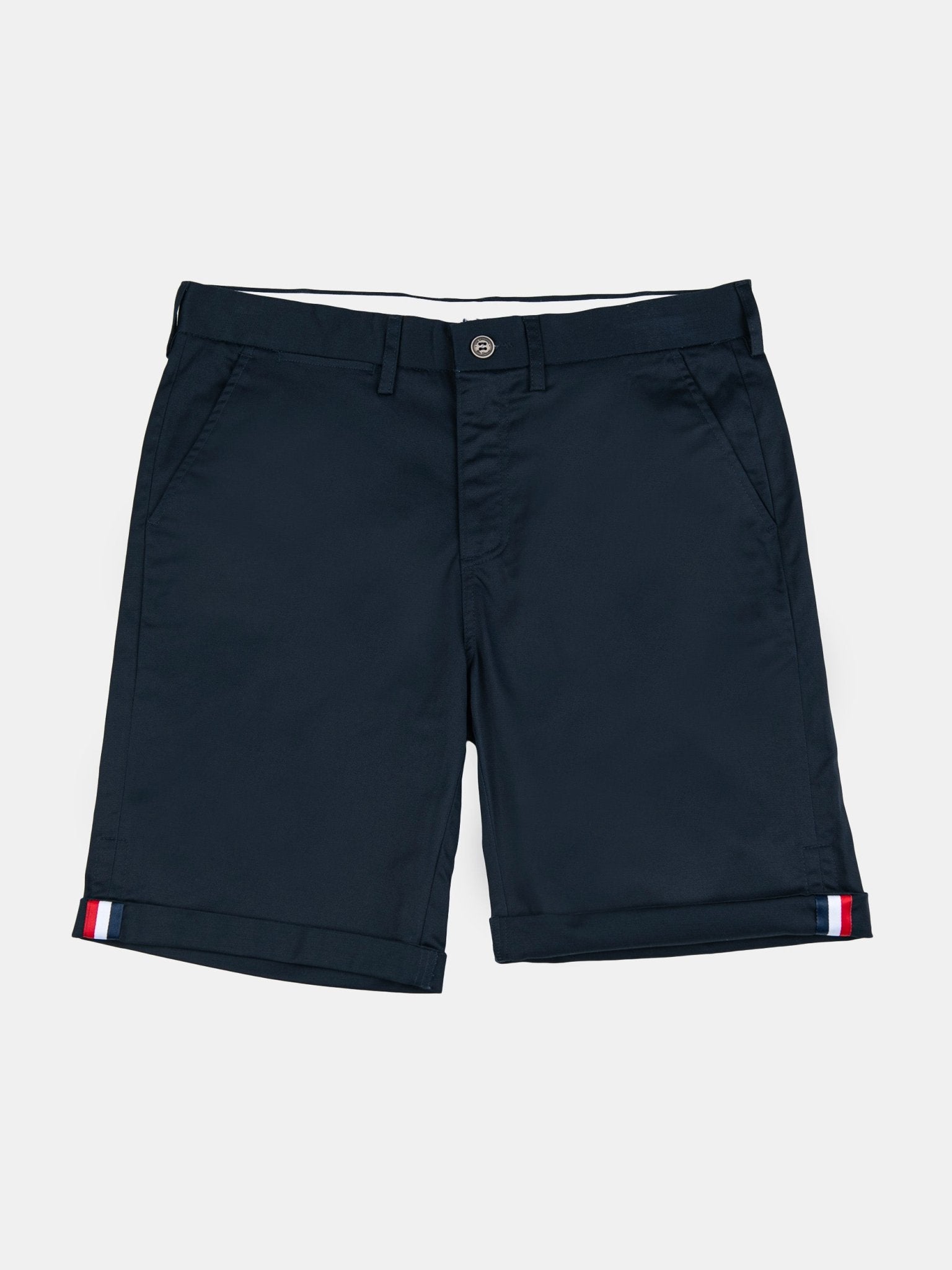 Ben Sherman Signature Chino Shorts in Navy - Men's Cotton Shorts with Button Fly and Striped Turn-Up Cuffs