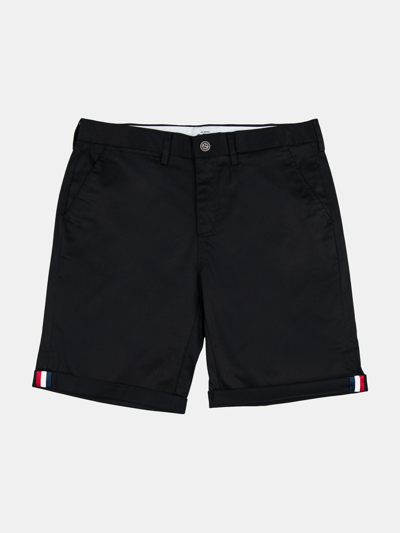 Ben Sherman Signature Chino Shorts in Black - Men's Cotton Shorts with Button Fly and Striped Turn-Up Cuffs