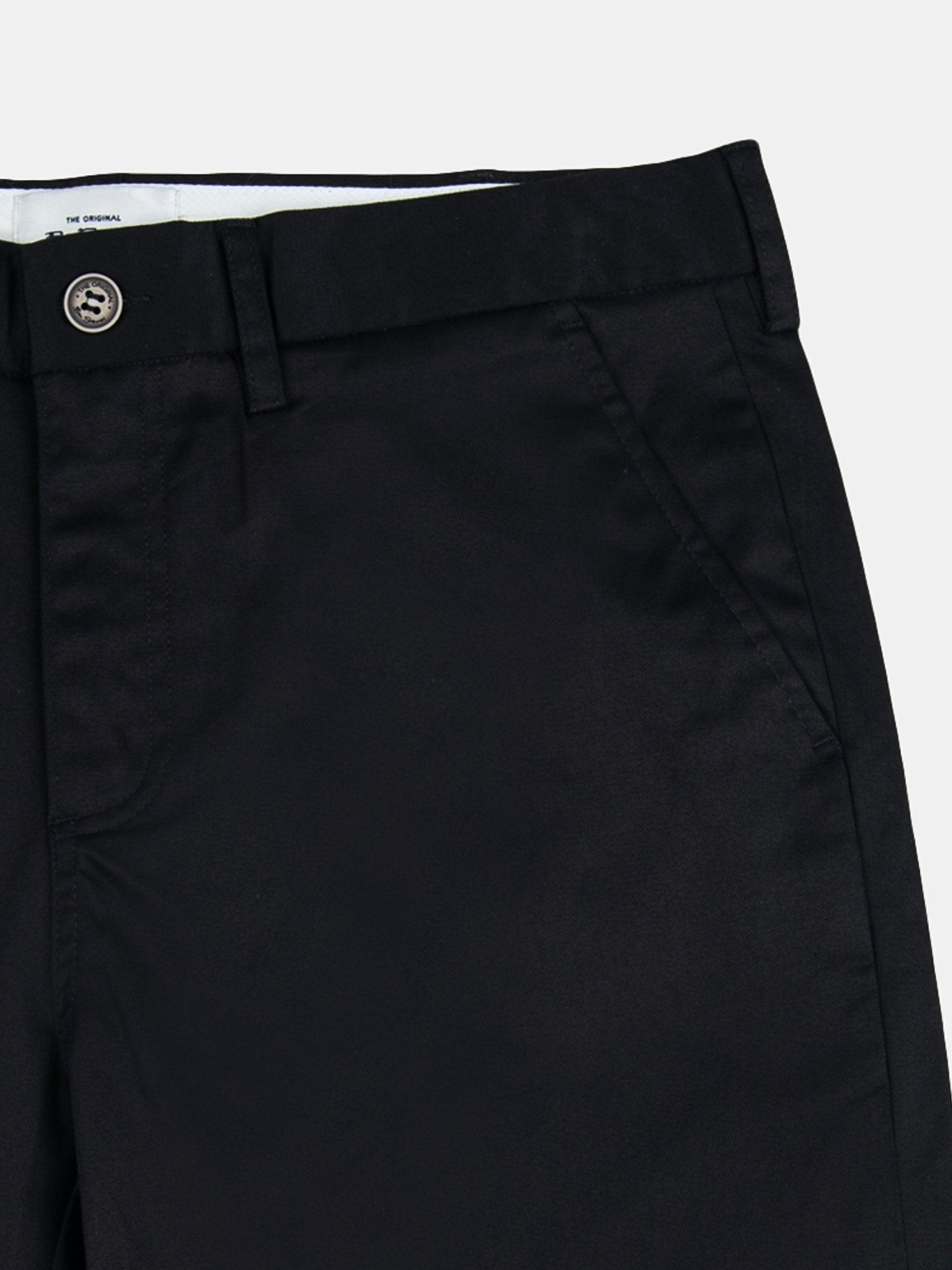 Ben Sherman Signature Chino Shorts Black - Close-Up of Waistband, Button Closure and Premium Cotton Canvas Fabric Detail