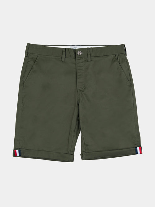 Ben Sherman Signature Chino Shorts in Olive - Men's Cotton Shorts with Button Fly and Striped Turn-Up Cuffs