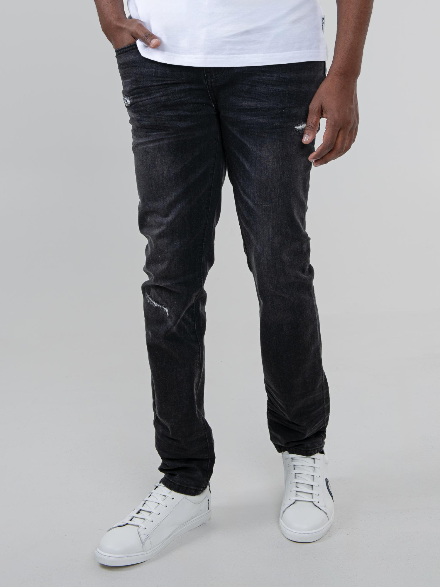 ABRASION DENIM SLIM FIT - Black
