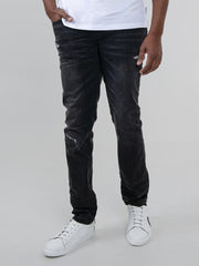 ABRASION DENIM SLIM FIT - Black