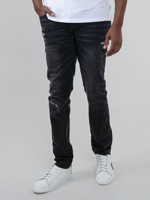 ABRASION DENIM SLIM FIT - Black