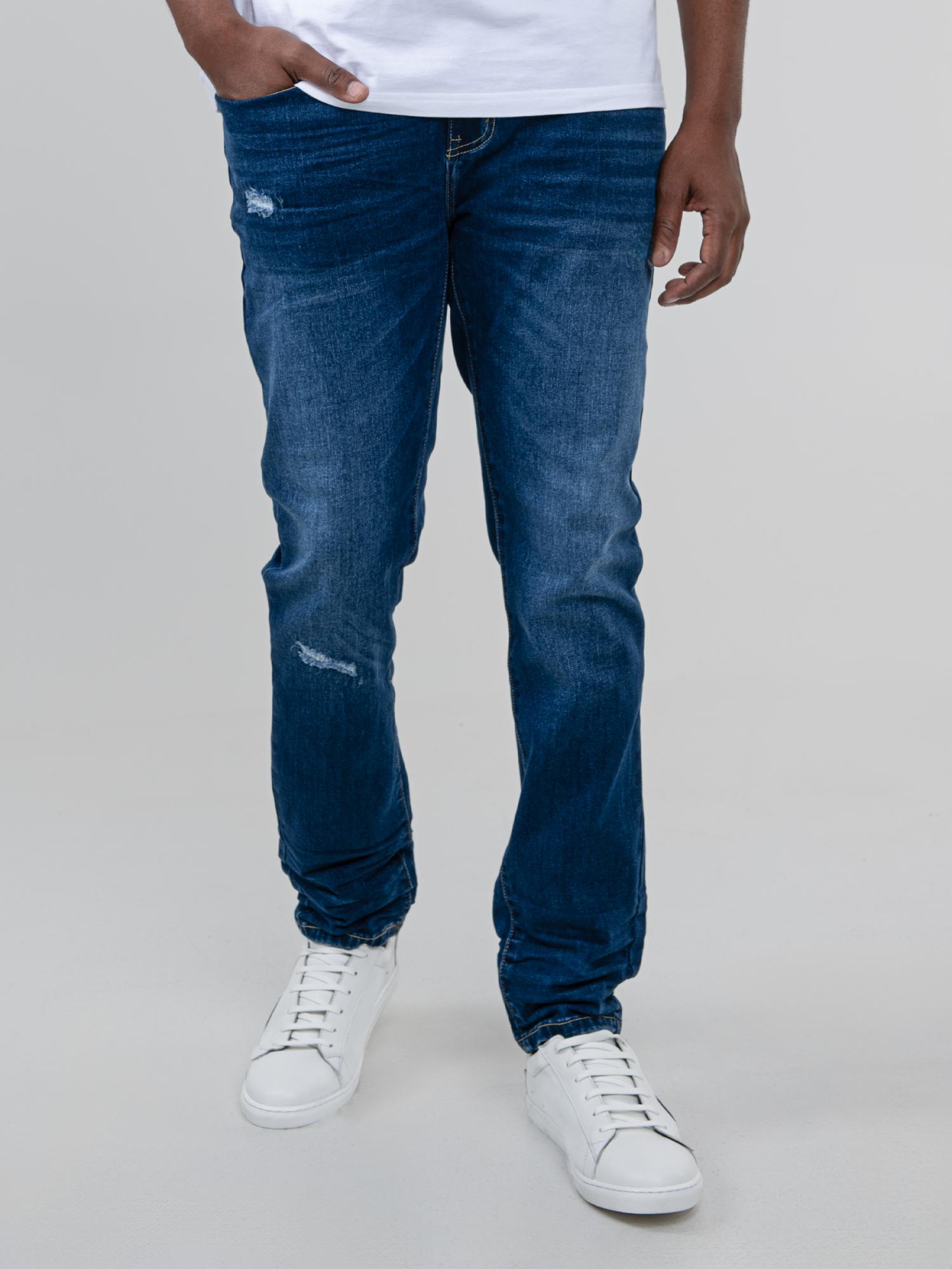 ABRASION DENIM SLIM FIT - Dark Blue