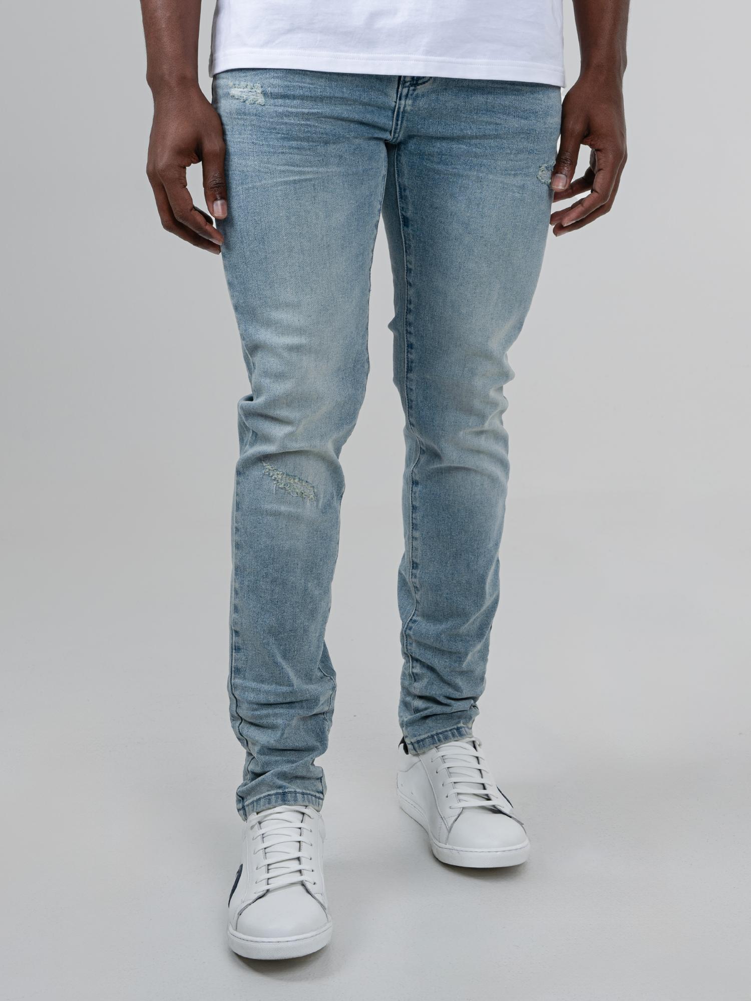 ABRASION DENIM SLIM FIT - Light Blue