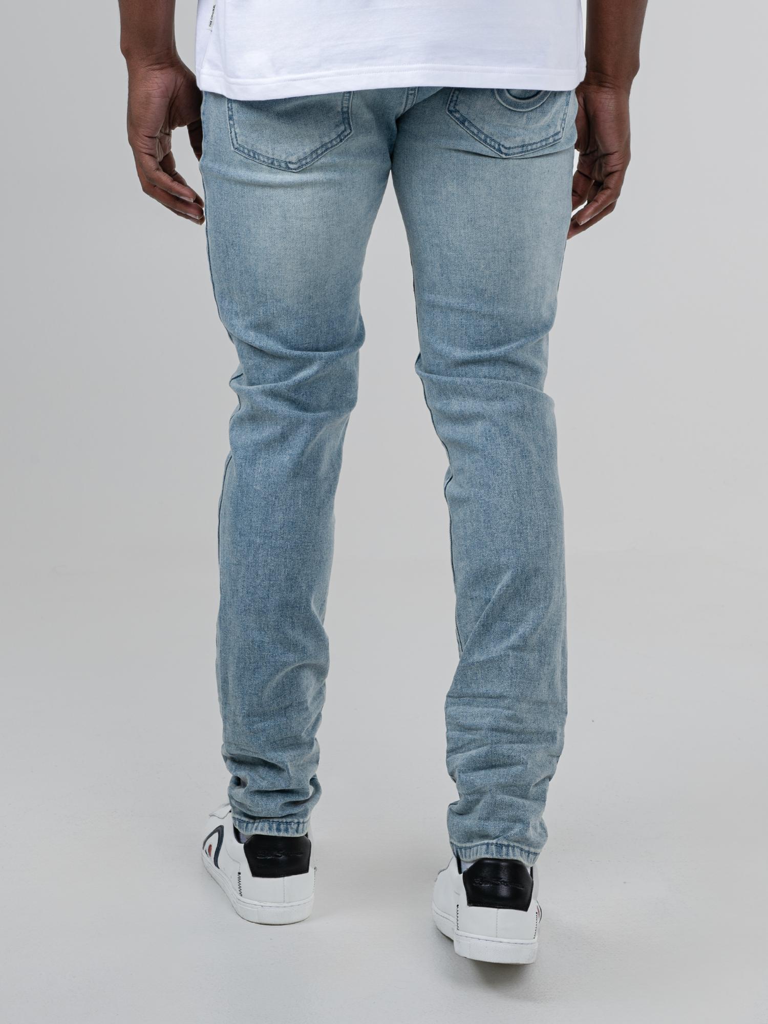 ABRASION DENIM SLIM FIT - Light Blue