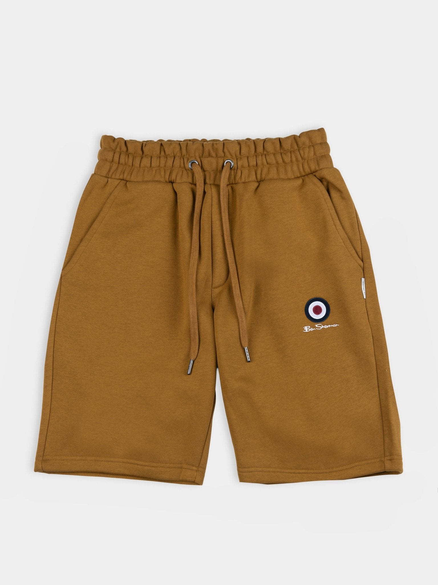 Ben Sherman Target Jogger Shorts in Dark Curry – Men's casual shorts with elasticated waistband and iconic target emblem, South Africa