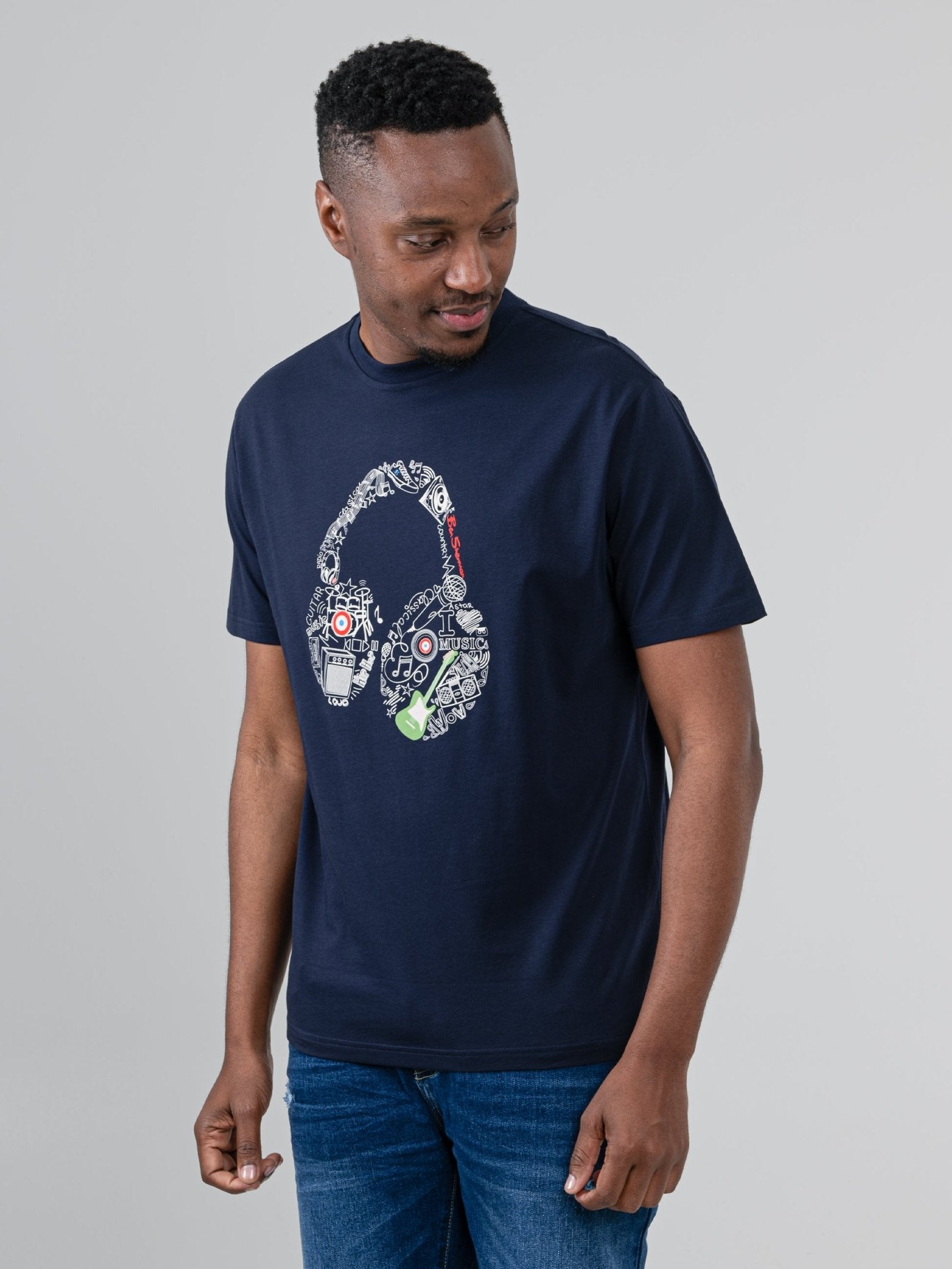 Typography Headphones Tee - Navy
