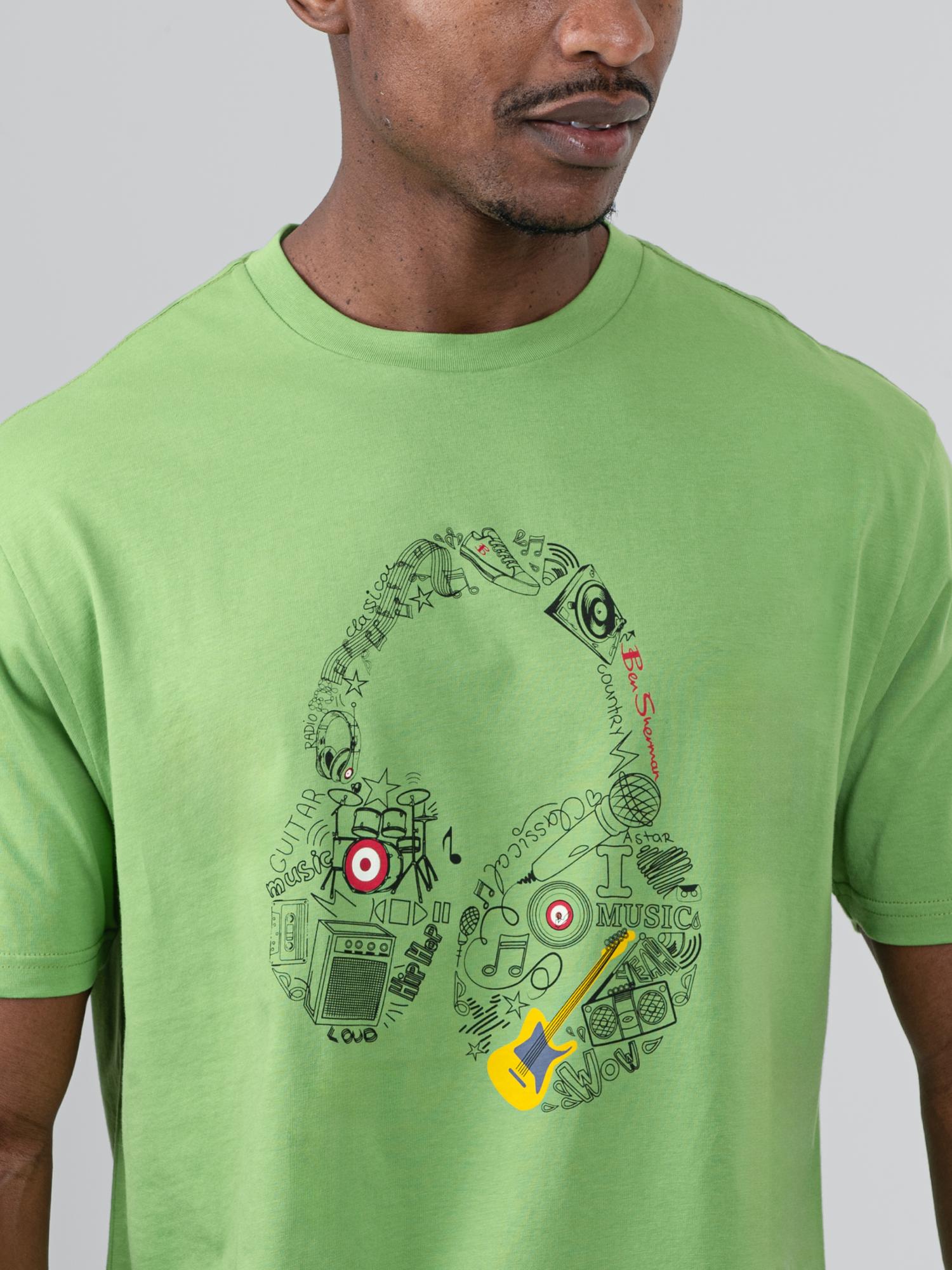 Typography Headphones Tee - Piquant Green
