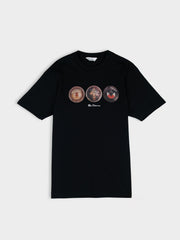 Ben Sherman 3 Ball Tee in Black – men's graphic cotton crew neck t-shirt with mod-inspired three ball chest print, front view